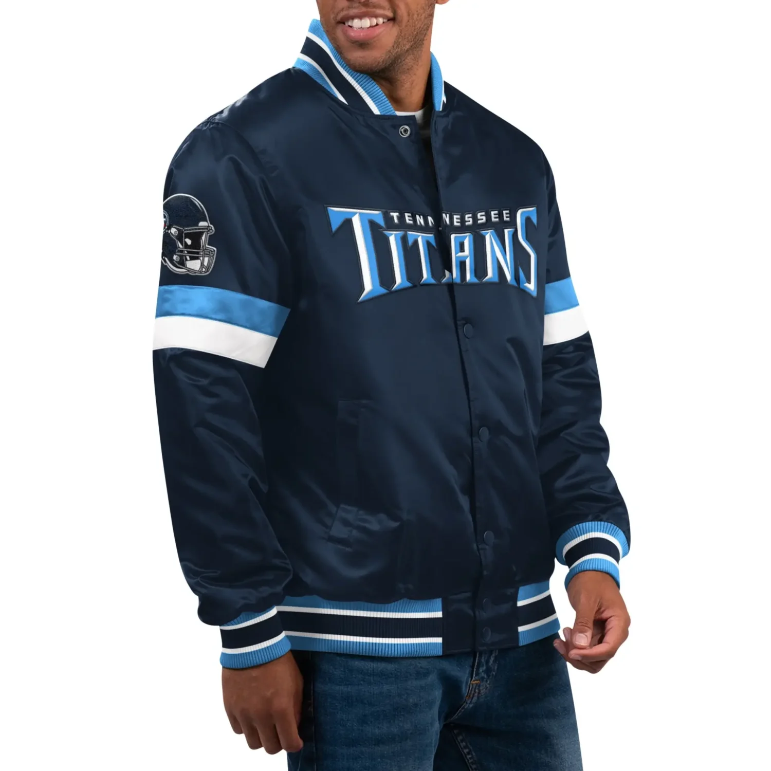 Tennessee Titans Starter Home Game Satin Full Snap Satin Varsity Jacket team jacket 1