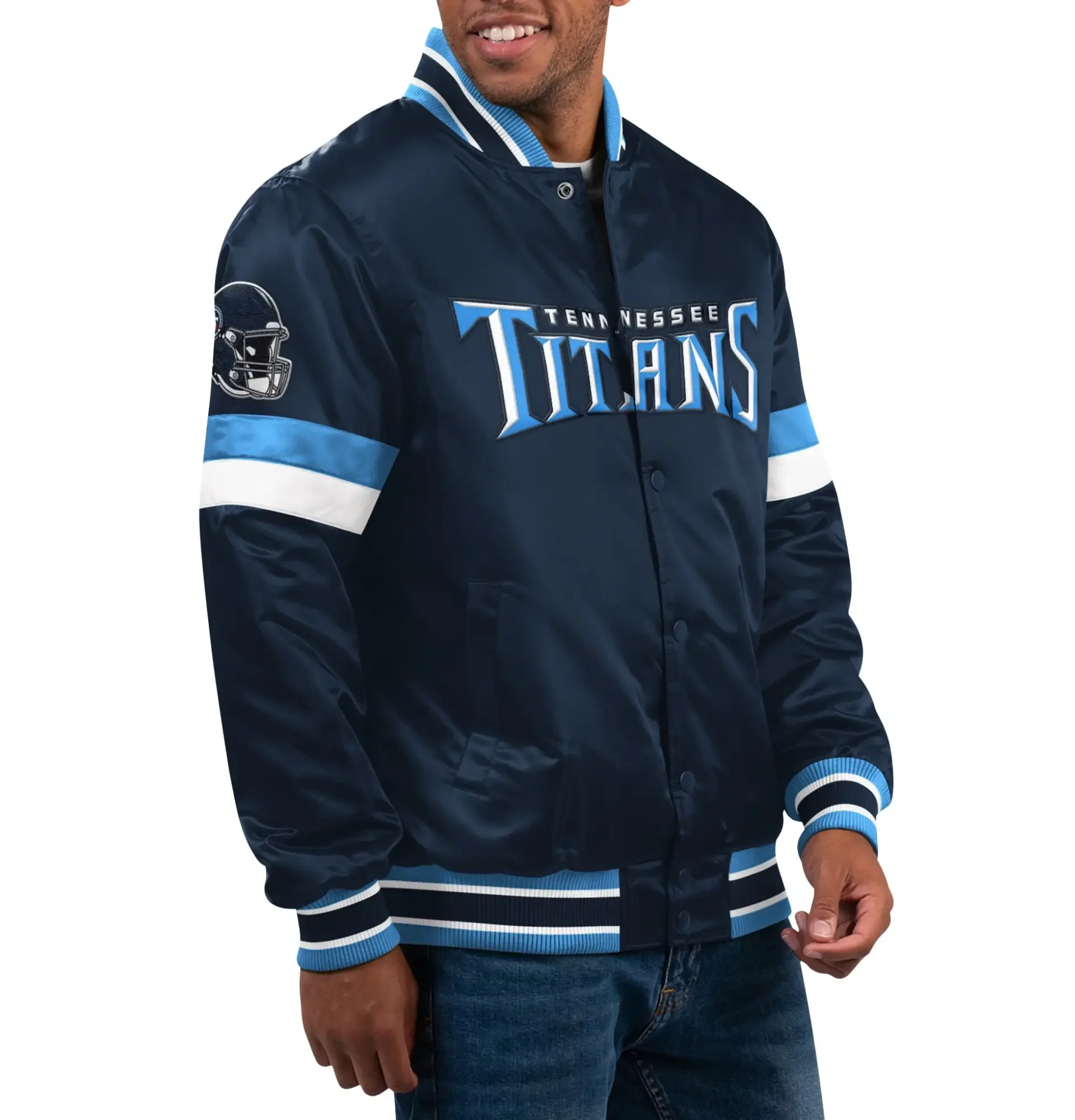 Tennessee Titans Starter Home Game Satin Full Snap Satin Varsity Jacket team jacket 1