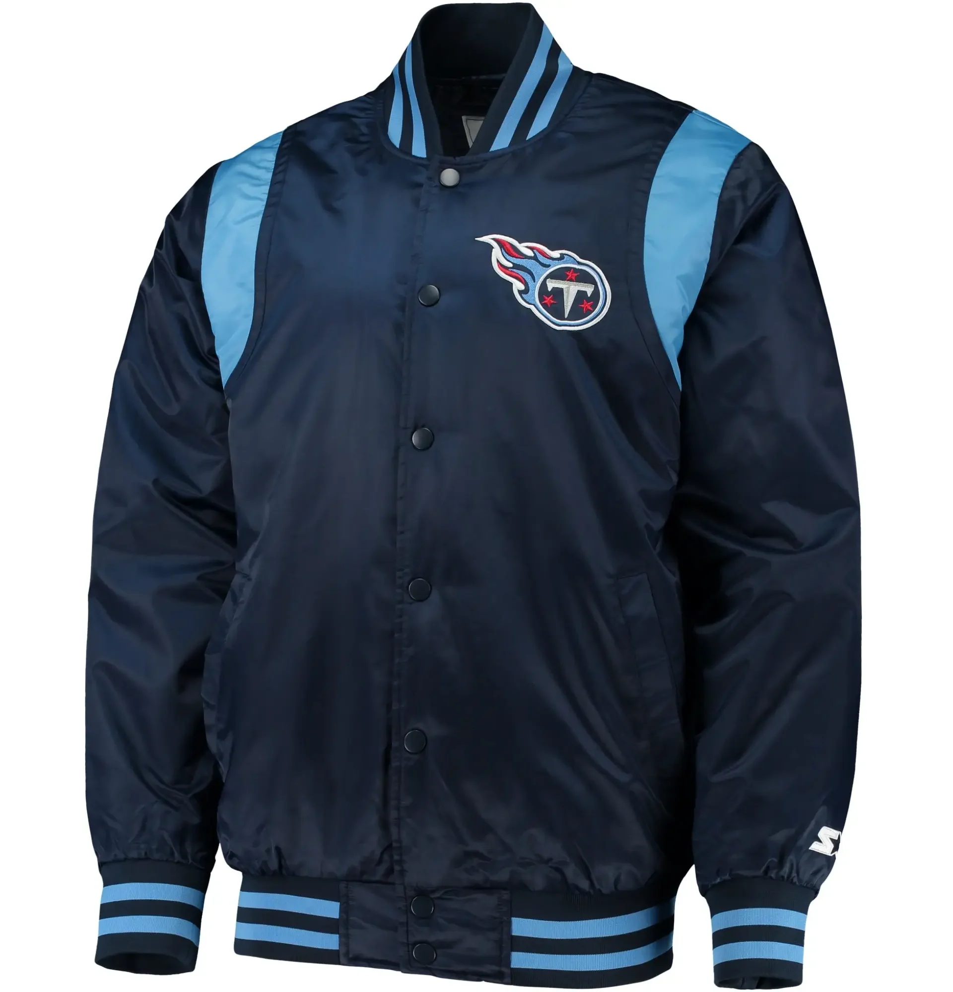 Tennessee Titans Starter Prime Time Twill Full Snap Satin Varsity Jacket team jacket 1