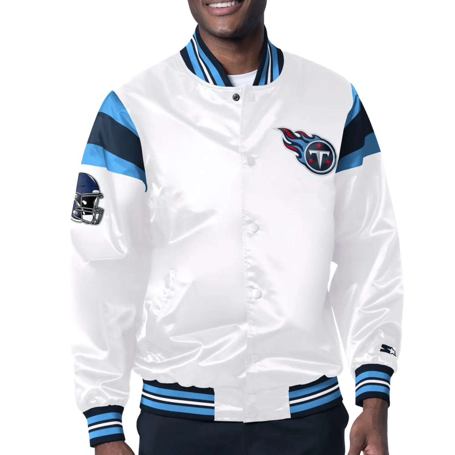 Tennessee Titans Starter White Satin Full Snap Satin Varsity Jacket team jacket 1