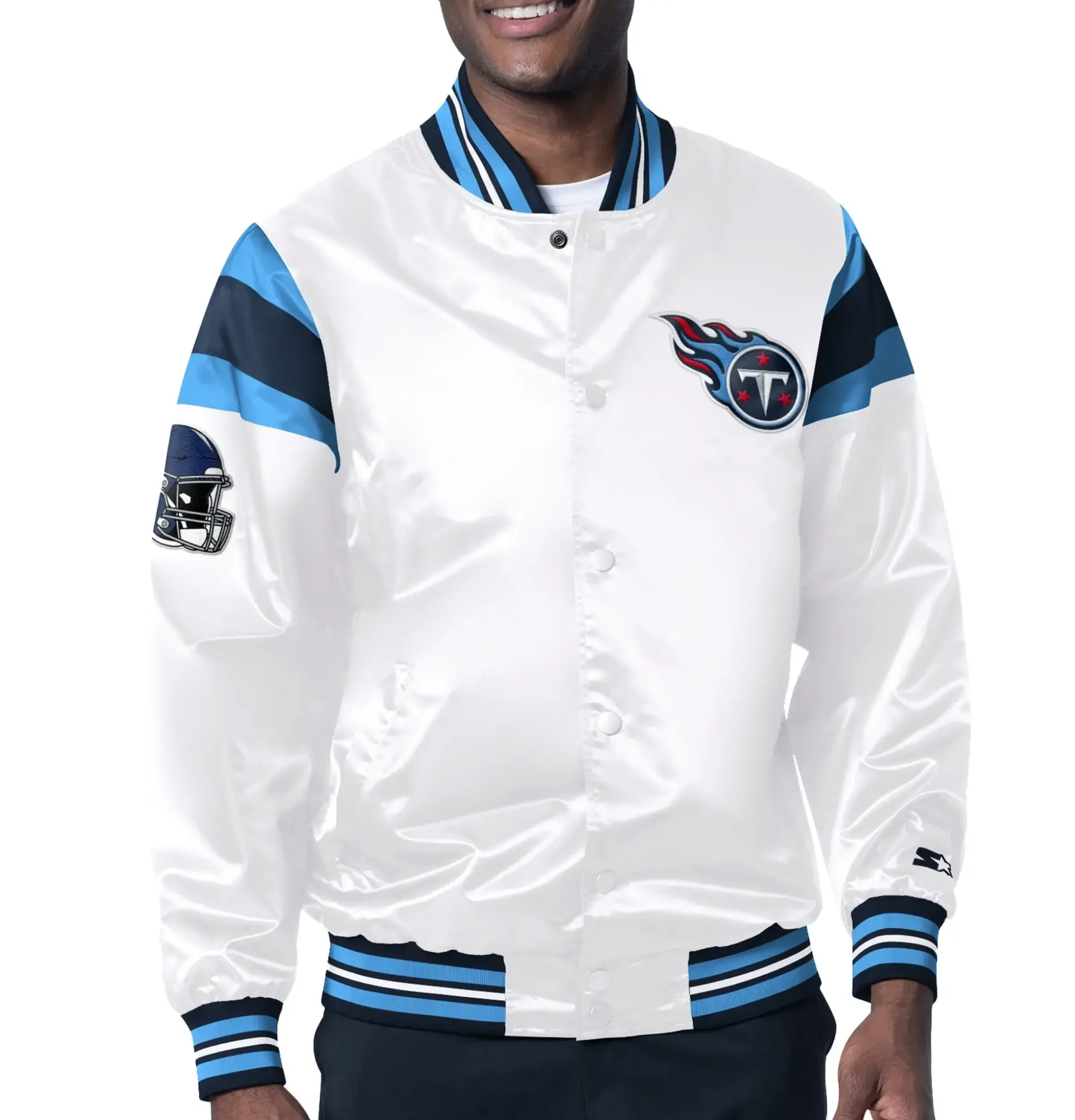 Tennessee Titans Starter White Satin Full Snap Satin Varsity Jacket team jacket 1