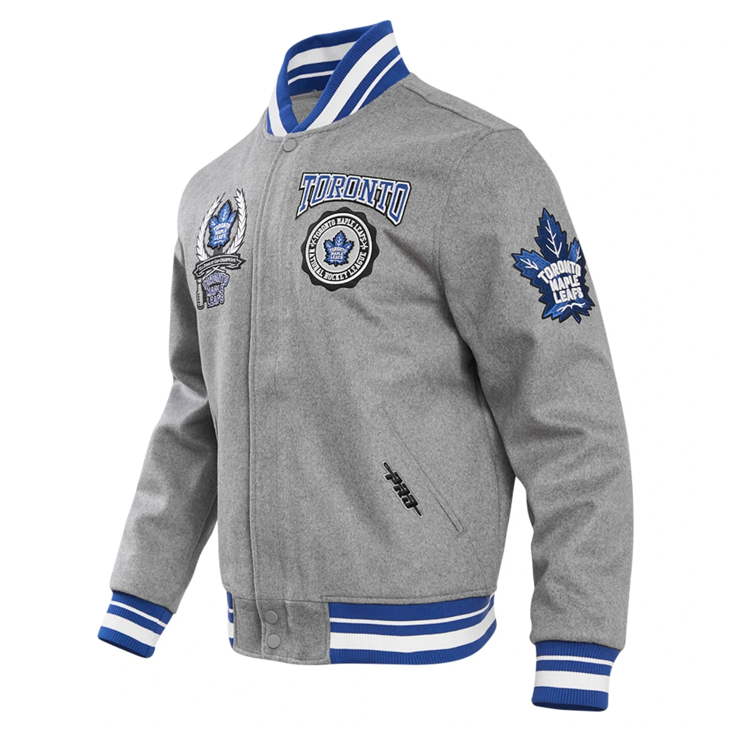 Toronto Maple Leafs Pro Standard Gray Crest Emblem Wool Varsity Jacket TeamJacketShop