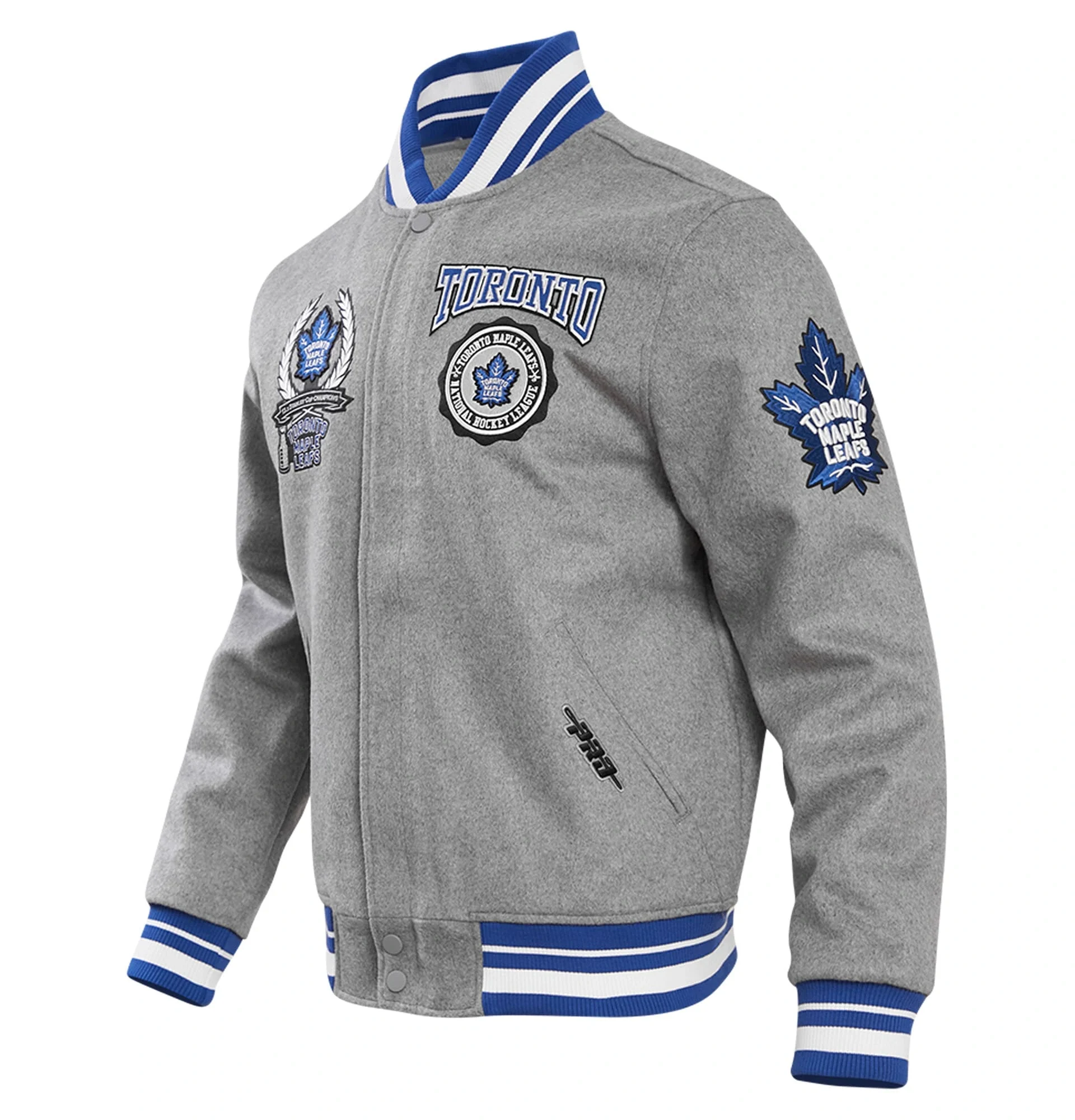 Toronto Maple Leafs Pro Standard Gray Crest Emblem Wool Varsity Jacket TeamJacketShop