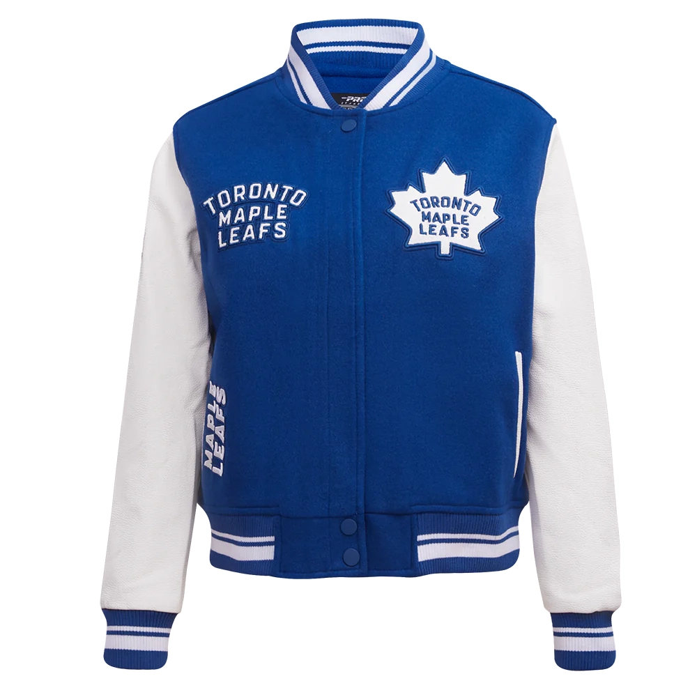 Womens Toronto Maple Leafs Pro Standard BlueWhite Classic Wool Leather Varsity Jacket TeamJacketShop