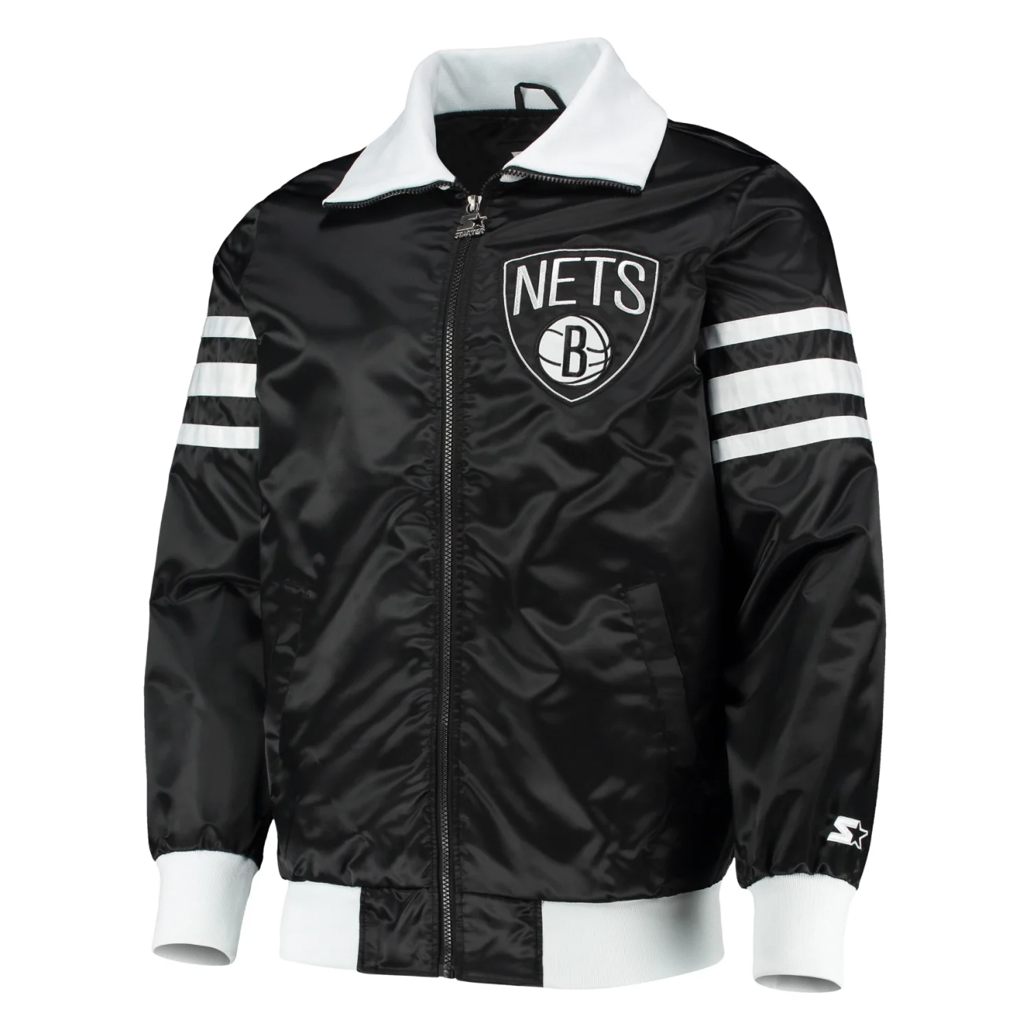 Brooklyn Nets The Captain II Satin Varsity Jacket Black TeamJacketShop