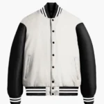 White Wool Body and Black Leather Sleeves Letterman Varsity Jacket