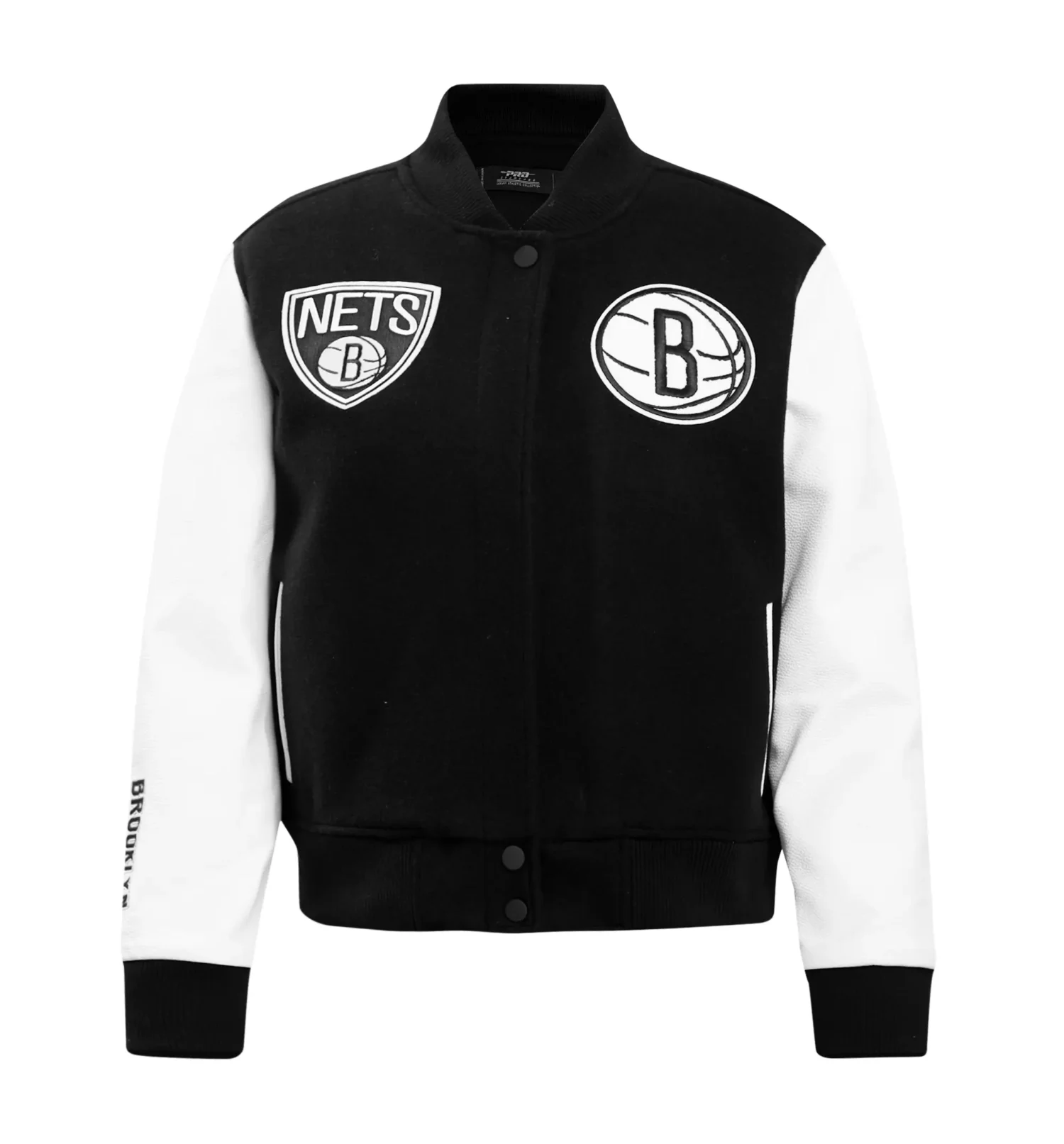 Women´s Brooklyn Nets Classic BlackWhite Wool Leather Varsity Jacket TeamJacketShop