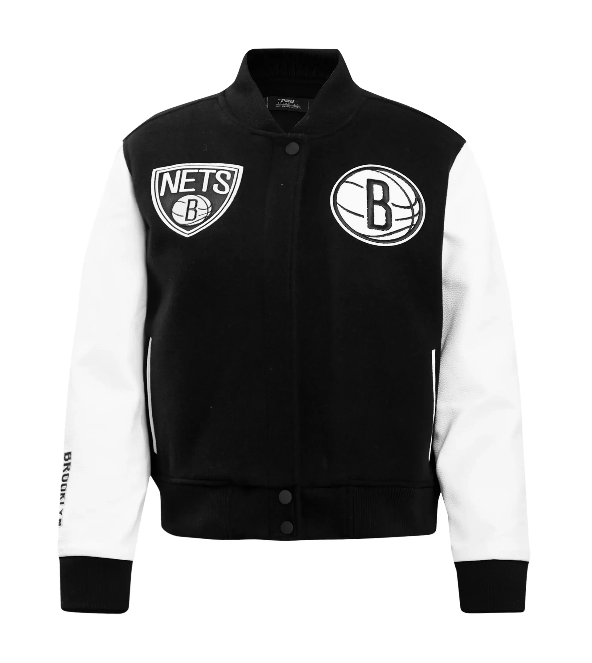 Women´s Brooklyn Nets Classic BlackWhite Wool Leather Varsity Jacket TeamJacketShop