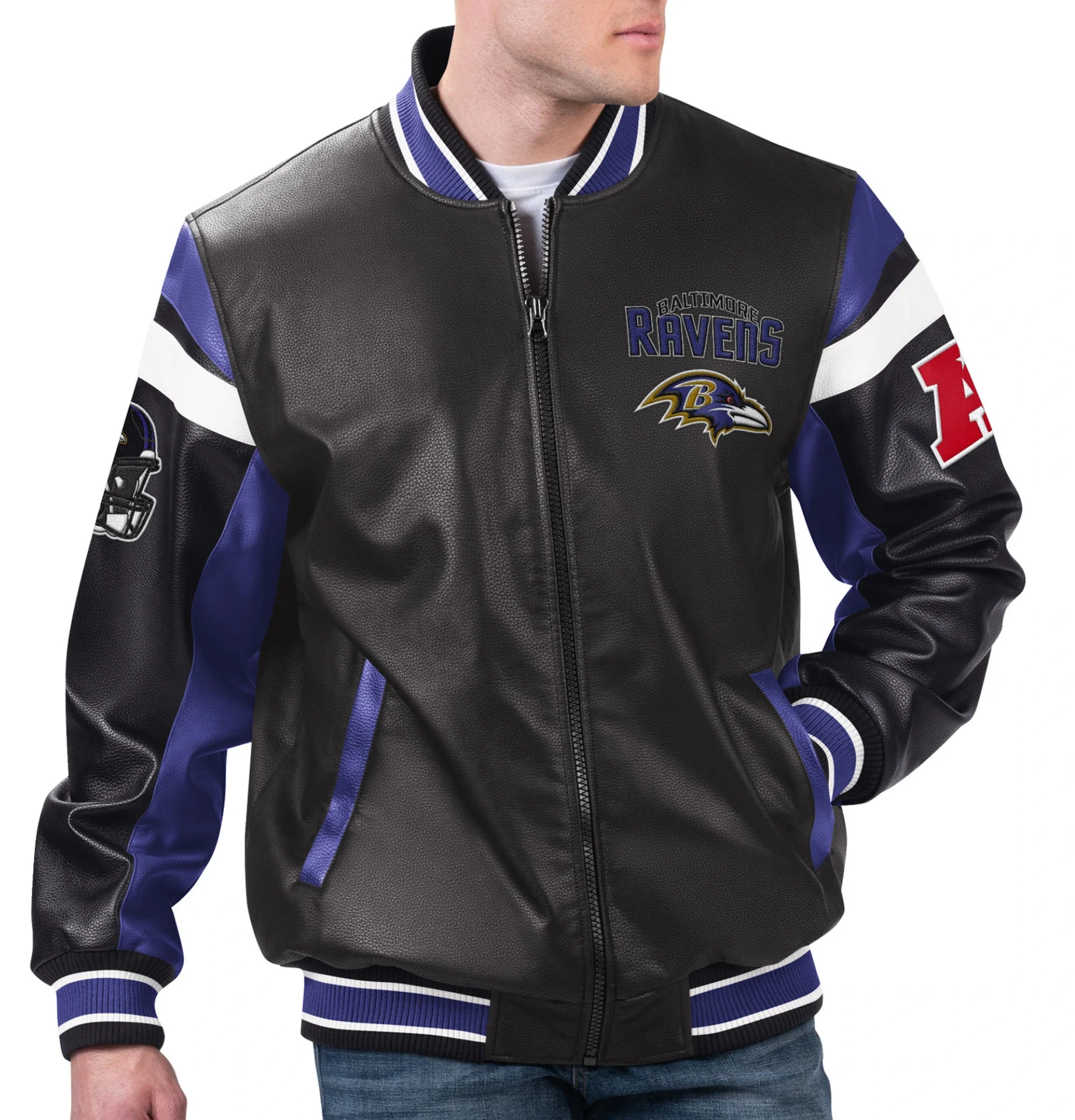 Baltimore Ravens Full Zip Leather Varsity Jacket Black 1