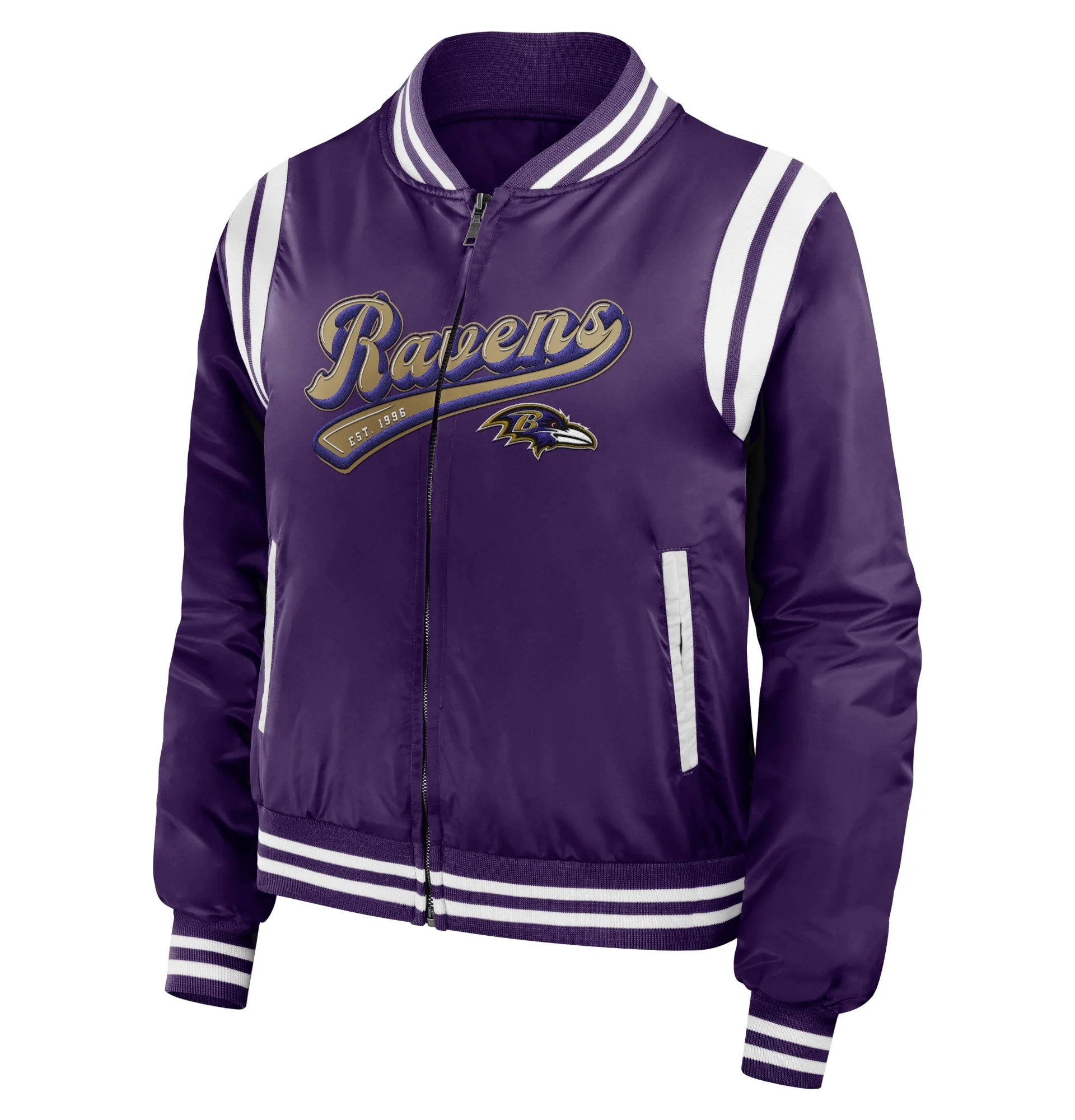 Baltimore Ravens Womens Full Zip Bomber Varsity Jacket Purple 1 1