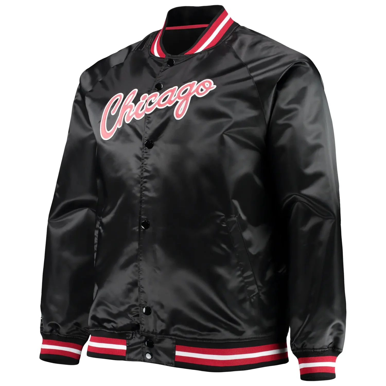 Chicago Bulls Big Tall Hardwood Classics Black Satin Varsity Jacket TeamJacketShop