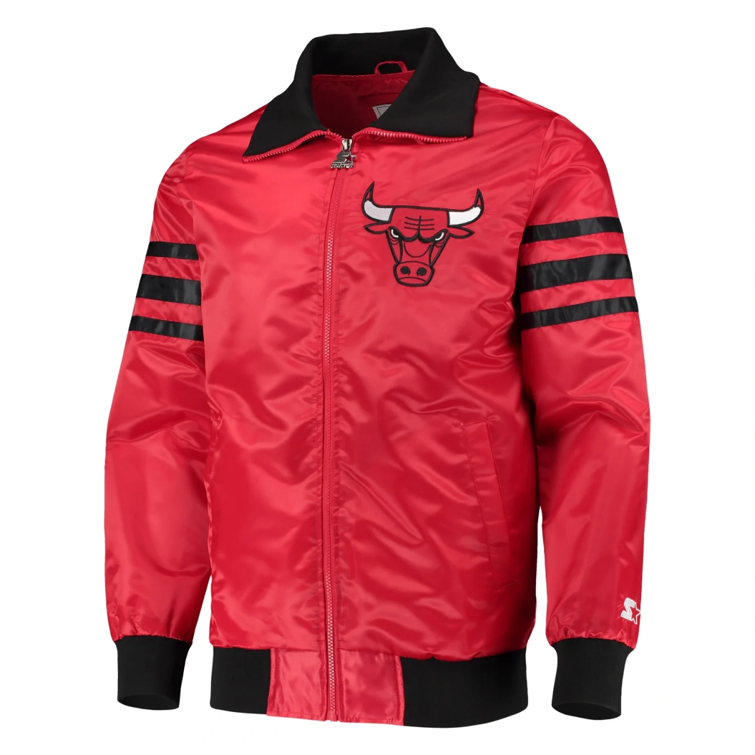 Chicago Bulls The Captain II Satin Varsity Jacket Red TeamJacketShop