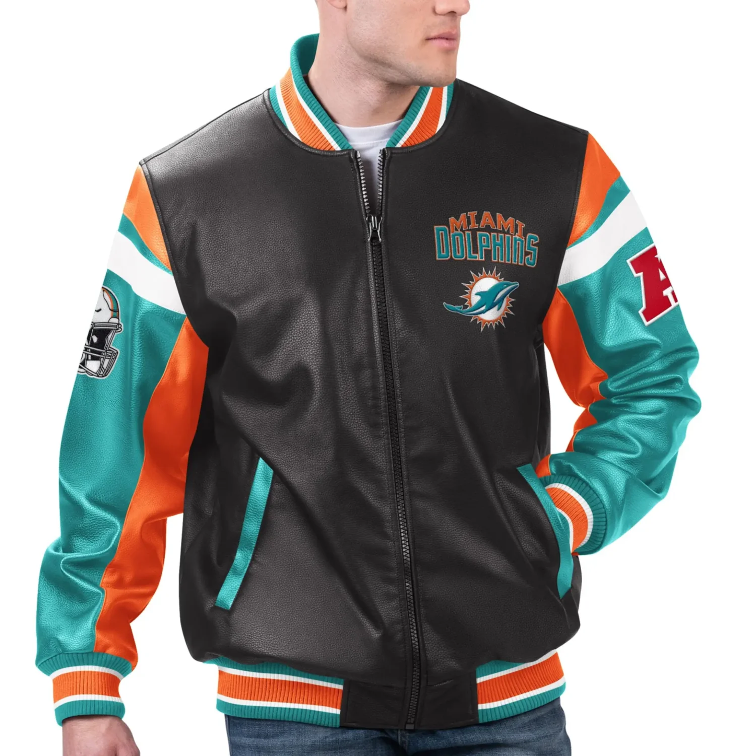 Miami Dolphins G III Sports by Carl Banks Leather Varsity Jacket 1 1