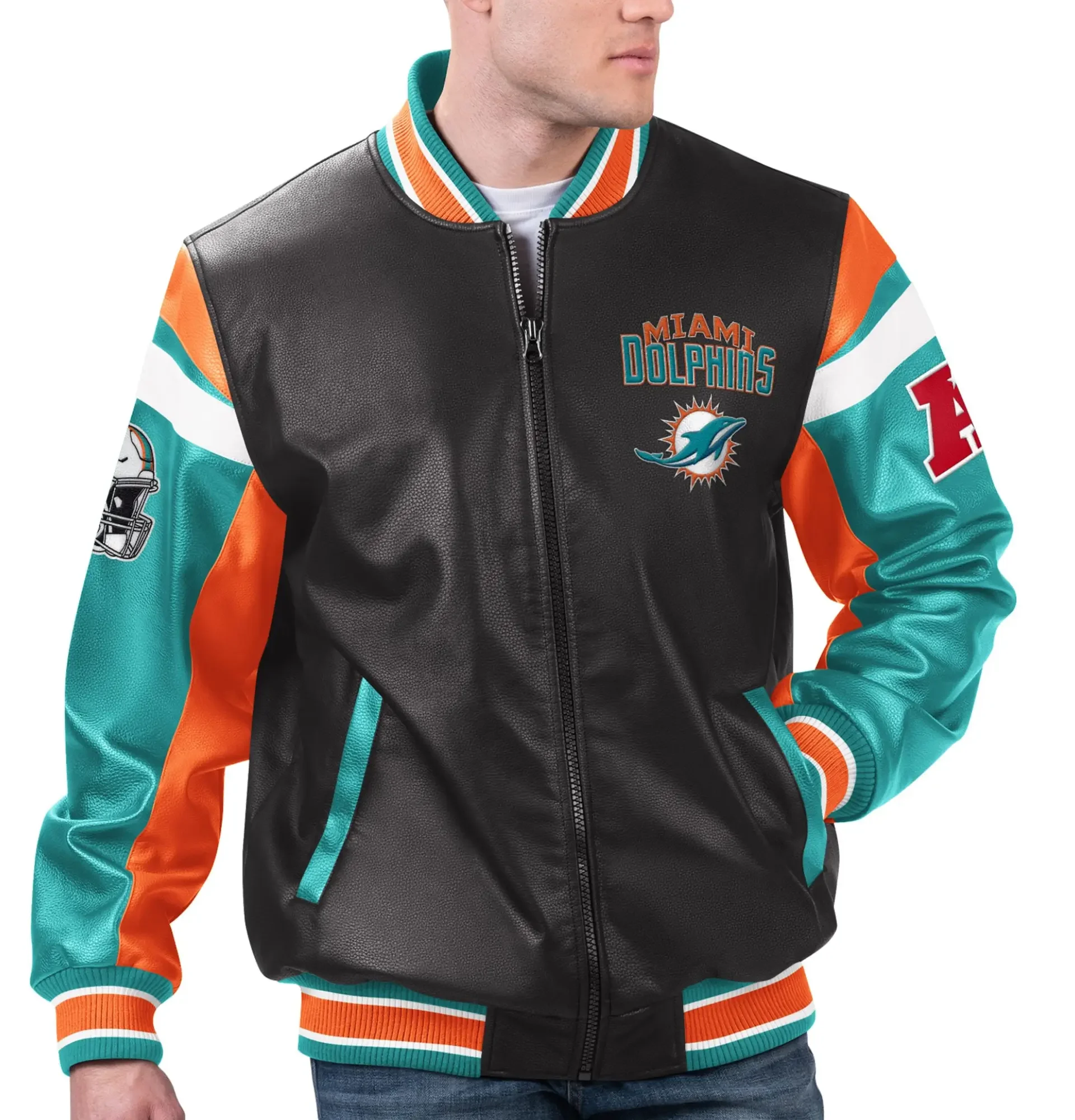 Miami Dolphins G III Sports by Carl Banks Leather Varsity Jacket 1 1