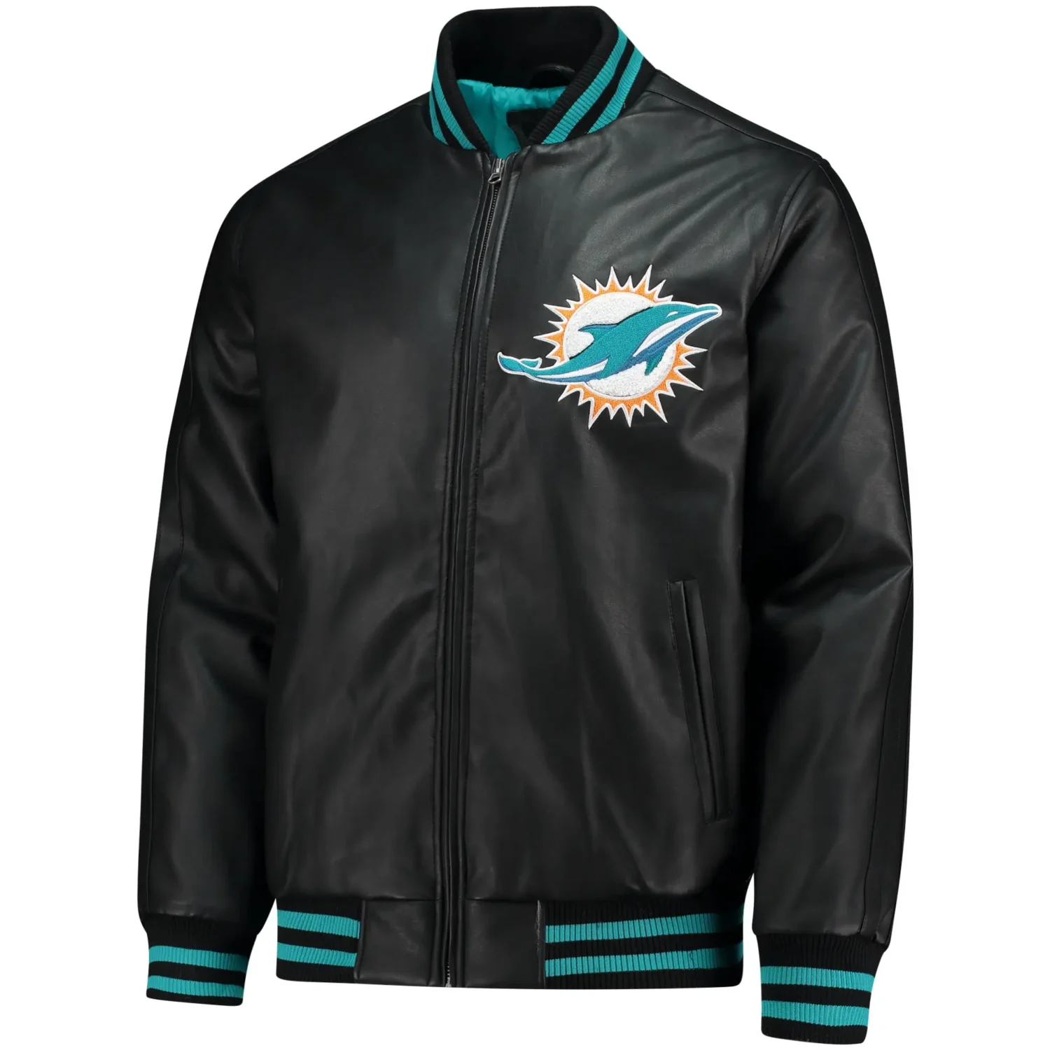 Miami Dolphins G III Sports by Carl Banks Stiff Arm Leather Varsity Jacket 1