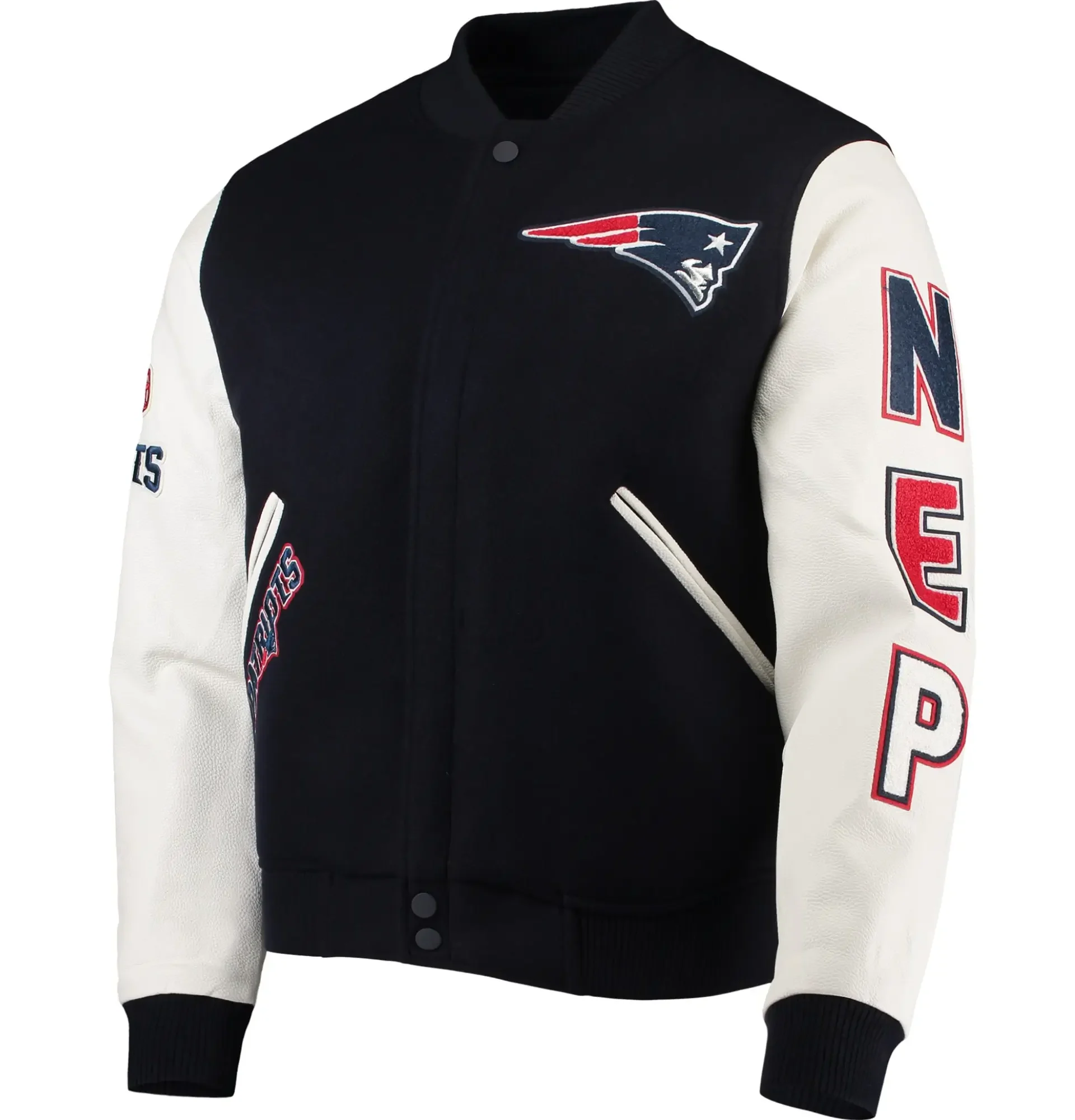 New England Patriots Classic Rib Wool Leather Varsity Jacket 1 1