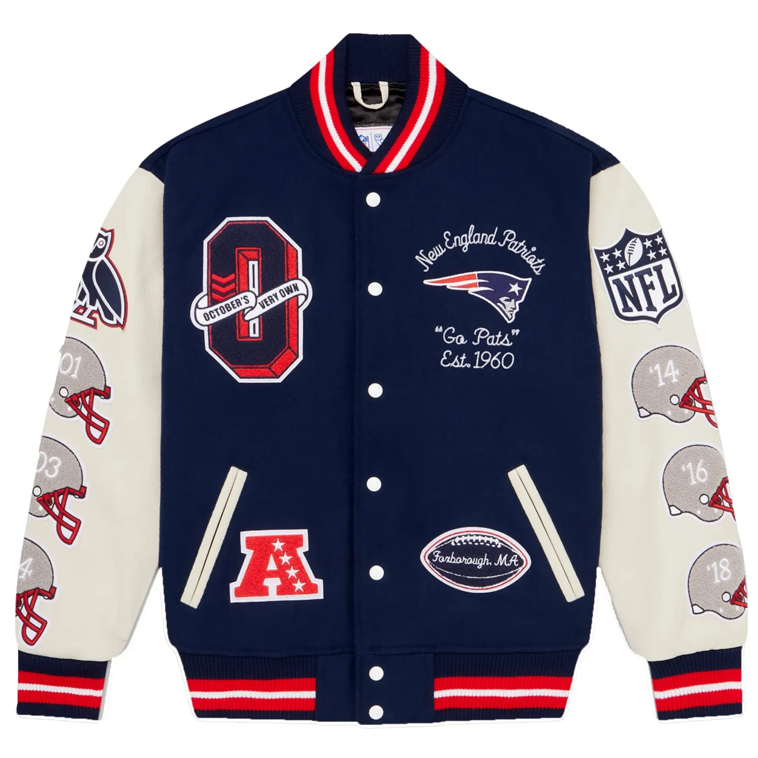 New England Patriots OVO Wool Leather Varsity Jacket 1