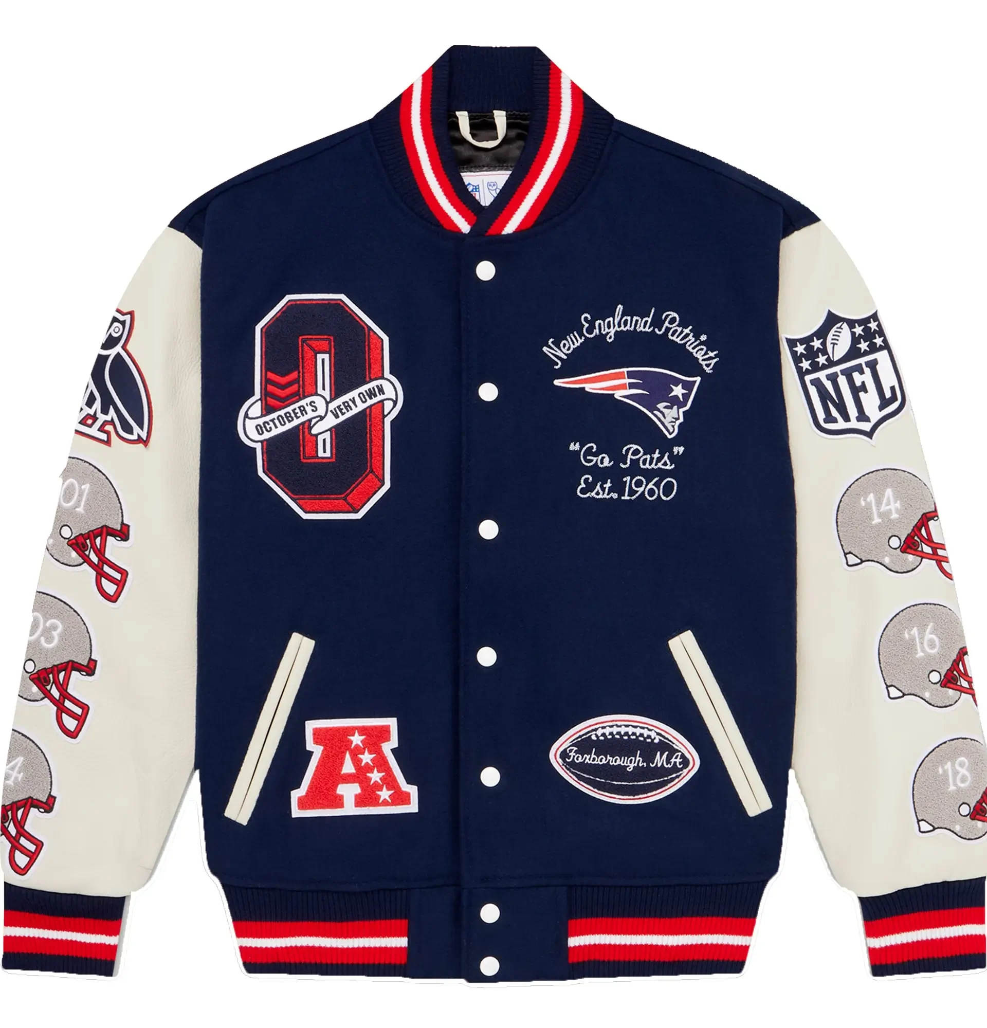 New England Patriots OVO Wool Leather Varsity Jacket 1