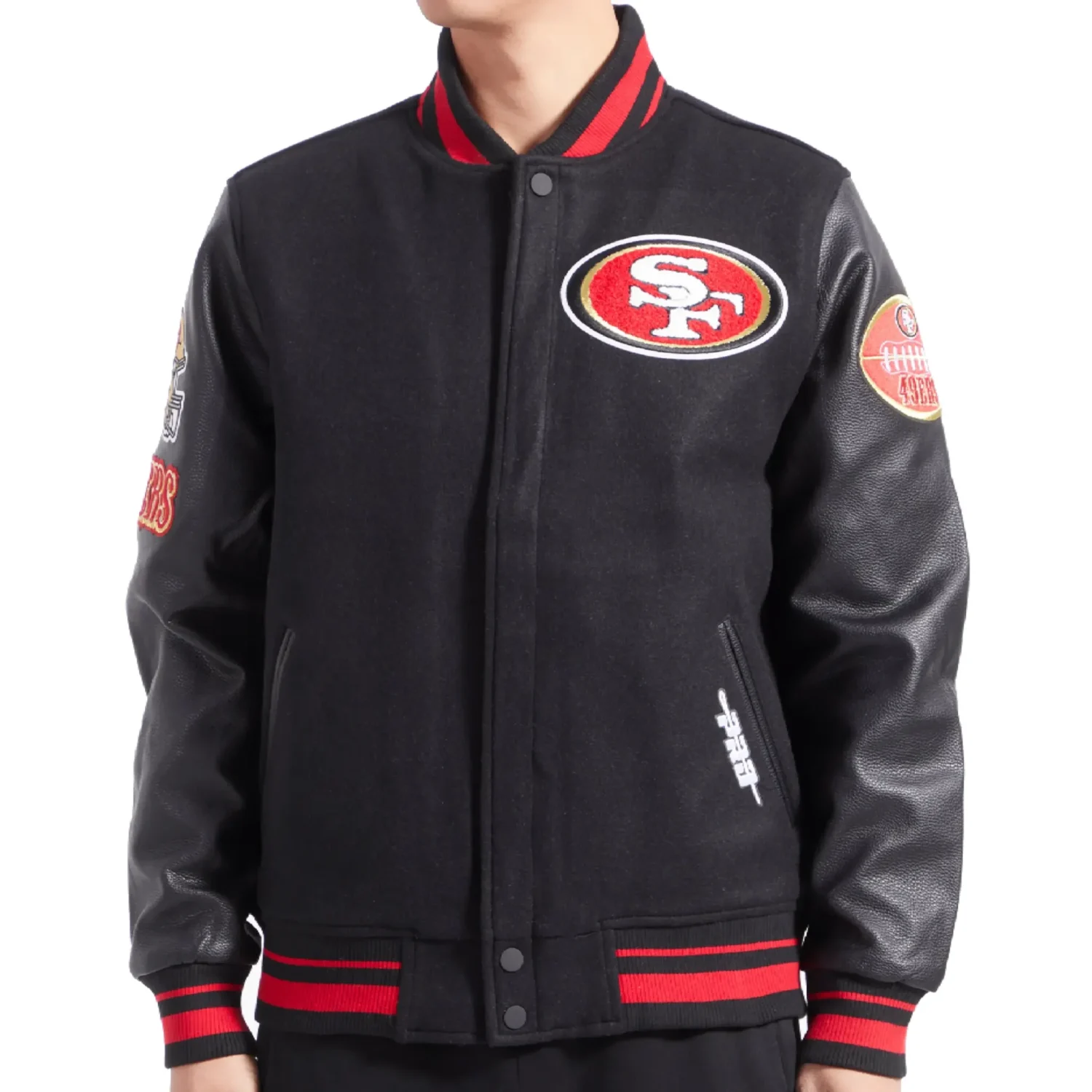 San Francisco 49ers Old English Wool Leather Varsity Jacket 1 1 scaled 1